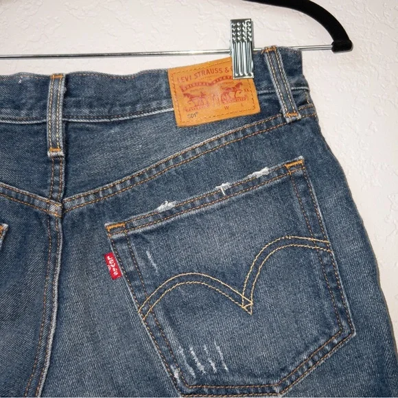 Levi’s 501 Blue Distressed Cut Off Denim High Rise Shorts Size 26 - Picture 6 of 8